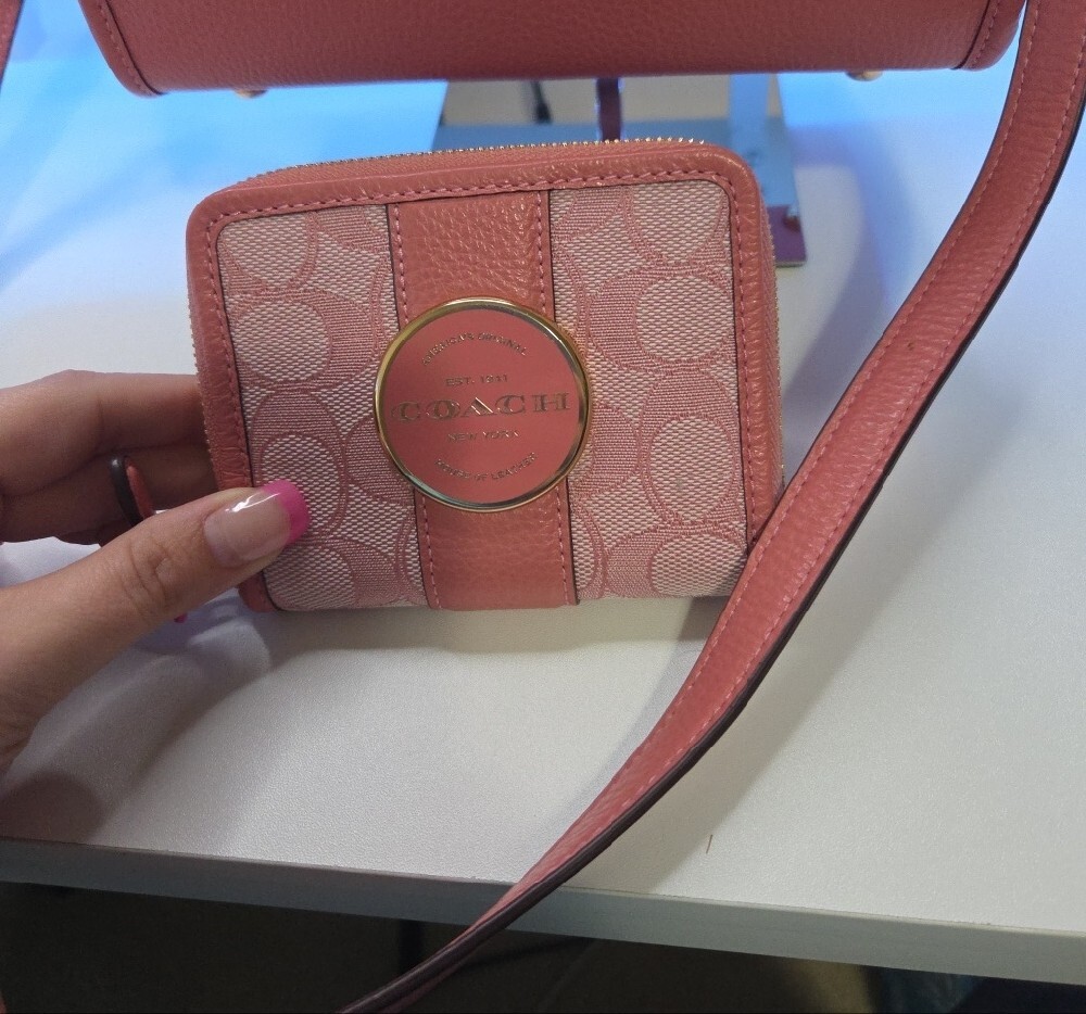 Coach Pink Dempsey 22 nwot Signature Stripe Satchel with Crossbody Strap - Picture 8 of 14
